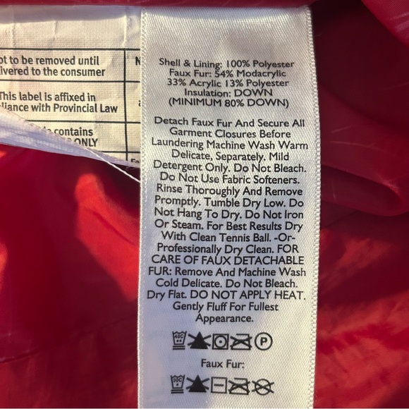 Eddie Bauer Women’s Red Down Puffer Coat with Faux Fur Hood sz MT Lightweight - Picture 10 of 12